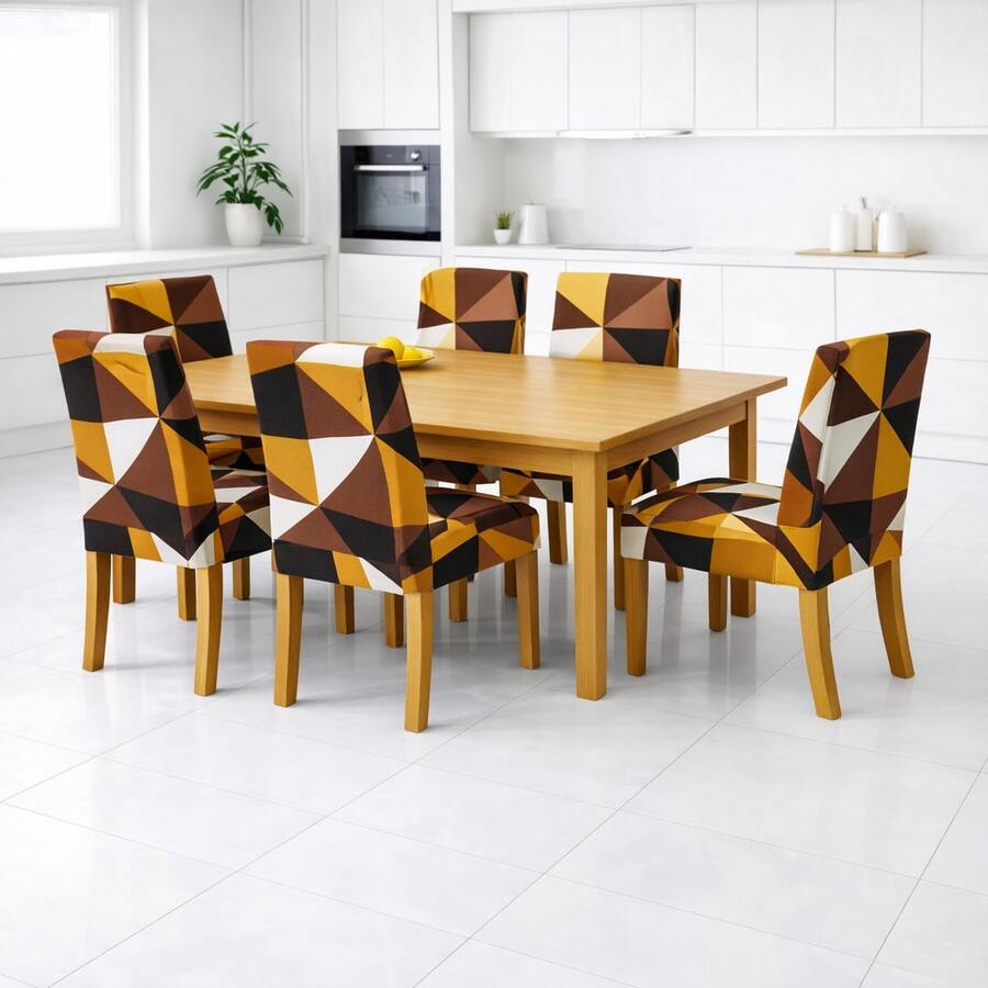 6-Seater Chair Cover Kit For Kitchen Dining Room Printed Gel Mesh Offer - Mocha Brown - View 1