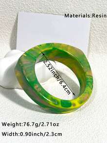 1件小众涂鸦风格树脂材质黄绿粉扎染纹理宽手镯，适合夏季度假和日常通勤 - 彩色 - 查看 3