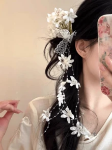 1件女款森系人造鈴蘭花髮夾，空靈氛圍流蘇側夾髮髻髮飾，抓夾 - 粉色 - 查看 3