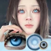 Lalens Cyber Blue 動漫風圓形彩色隱形眼鏡 1 對批發，年戴，DIA 14.50MM BC 8.6MM，大眼亮眼自然融合色，適合派對、約會、萬聖節、角色扮演、漫畫 Cosplay - 星雲藍 - 查看 5
