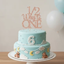 1pc Shiny Rose Gold 6 Months Birthday Cake Topper, Milestone Birthday Party Decor - 1/2 Way to One - View 8