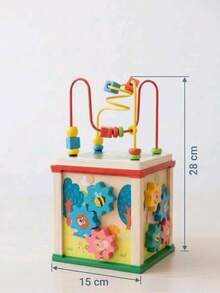 Cubo didáctico de madera para niños mayores a 1 año, material resistente,  en medidas de 15 cm x 28 cm, con 4 caras con diferentes actividades como embonar figuras,  engranes,  circuitos, giro de piezas, parte superior desmontable, fácil de guardar, para actividades de estimulación temprana, preescolar,  alimenta la mente de tu pequeño con el cubo de actividades - Multicolor - Ver 3