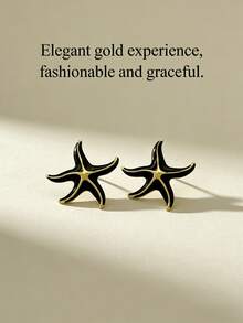 Stainless Steel Gold-Plated Earrings, Low Allergenicity, Nickel-Free, Matte Earrings, Thick Women's Gold-Plated Earrings, Fashionable Declaration Black Star-Shaped Lightweight Anti-Allergy Earrings, Retro Jewelry Dance Party Gift, Women's Earrings, Fashionable And Thick Unique Pendant Earrings, Women's Gold-Plated Earring Set, Exquisite Gold-Plated Pendant Earrings, Anti-Allergy Earrings, Fashionable Jewelry, Women's Gift, Party Gift - Multicolor - View 4