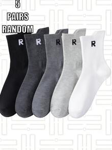 1/5双随机R标志中筒袜，舒适透气亲肤 - 彩色 - 查看 1