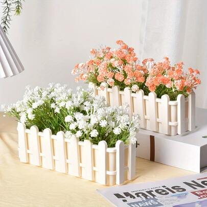 1pc/2pcs/3pcs Artificial Fleshy Fence Artificial Flower Decoration Belt Small Fence Small Flower Arrangement Long Plastic Flower Groove Home Decoration Flower Basket