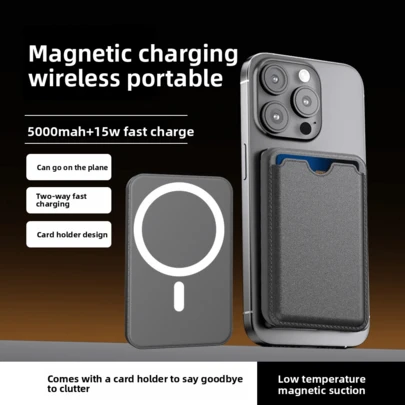 20W High-Speed Magnetic Wireless Portable Charger 5000mAh – Lightweight Compact Design With Card Clip Holder For Smart Cards, USB-C Bidirectional Input & Output, Ideal For Travel, Road Trips, Video Calls & Emergency Power Supply, Compatible WithiPhone & Android Phones