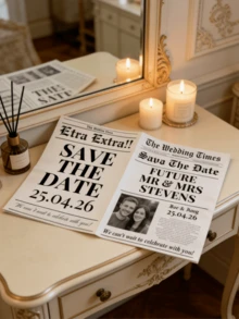 1件客製化婚禮報紙海報，個性化照片與文字印刷，Save The Date 婚禮通知，客製化婚禮禮物，客製化報紙，婚禮紀念品，訂婚新娘派對裝飾，婚禮裝飾，居家展示，特殊場合 - 彩色 - 查看 3