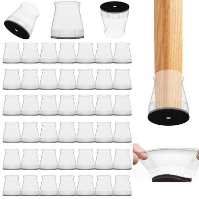 12/28/36/40个装透明黑色圆形椅腿保护套，防滑、隔音、无需电源、安装简便、可重复使用、经久耐用、防刮擦，适用于家庭和办公室