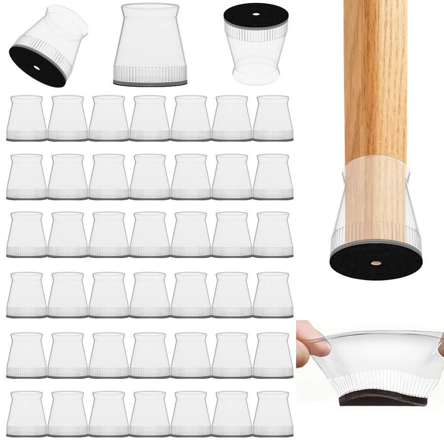 12/28/36/40pcs Transparent Black Round Chair Leg Protectors, Non-Slip, Soundproof, No Power Needed, Easy Installation, Reusable, Durable, Anti-Scratch, Suitable For Home And Office