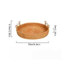 Round Rattan Tray With Handle - Woven Rattan Decorative Storage Tray With Sturdy Base, Cute Rustic Design, Easy To Clean - Rattan Tray Suitable For Decor, Breakfast, Coffee Table, Fruit, Vegetables, Bread, Dining And Kitchen Use, Home Decor, Outdoor Picnic, Great For Weddings And Birthdays, Ladies Gifts - Multifärgad - Visa 12