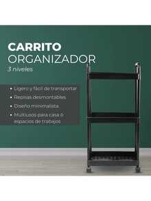 Carrito Organizador Multiusos De 3 Niveles Con Ruedas Rack De Almacenamiento Móvil Estante Auxiliar Para Cocina Baño Recámara Y Oficina Torre De Organización Disponible En Negro Y Blanco - Blanco - Ver 4