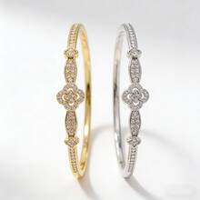 1pc Luxury 18K Gold Plated Copper Bracelet With Cubic Zirconia, Classic Four-Leaf Clover Design Daily Jewelry, Gift For Friends - Multicolor - View 6