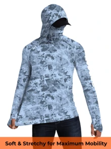 RODEEL Sweatshirt Hoodie Outdoor Pria dengan Masker Wajah dan Pelindung Leher, Lubang Jempol, Lembut & Ringan, Elastis 4 Arah untuk Musim Gugur - Baby Blue - View 7