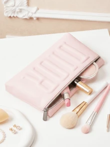 Dior 浅粉色化妆包，带有压纹标志、银色拉链和刺绣星星内衬 - 淺粉色 - 查看 4