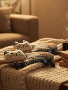 1个猫咪造型绗缝创意铅笔盒，金属拉链封口 - 可爱的猫脸布袋/钱包，适合收纳化妆刷和桌面物品，可机洗绗缝小袋 - 彩色 - 查看 6