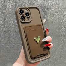 2pcs/Set, Phone Case + Card Holder, 1 Cute Luxury 3D Golden Heart Soft Phone Case, Suitable Compatible With Apple 16 16Promax 16Pro 16plus XR 15 14 Pro Max 12 13 Pro 11, Anti-Drop Candy Shell Applicable To Series - Multicolor - View 2