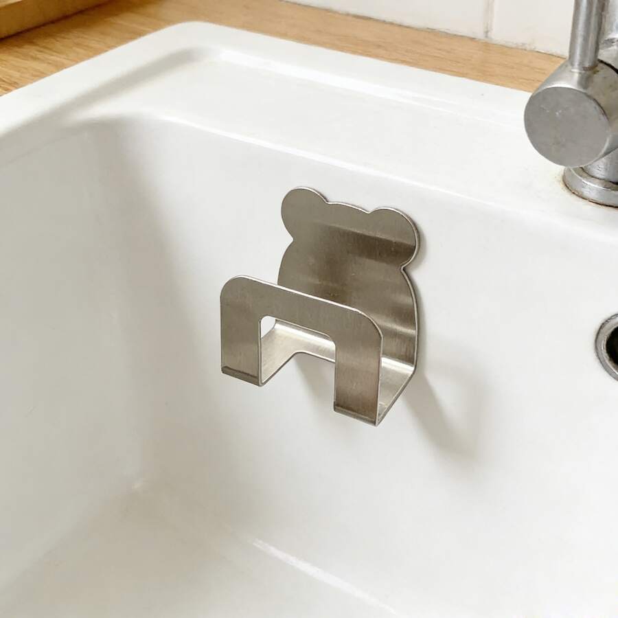 2pcs Stainless Steel Kitchen Sink Organizer Rack | Self-Adhesive Sponge Holder, Wall Mount Storage Hook, For Holding Dishcloth And Accessories, Modern Style, Multi-Function Hanger - View 1