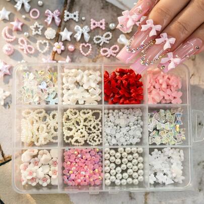 12-Grid Square 3D Bow Rhinestone Decorations, Suitable Gift For Handicraft Enthusiasts