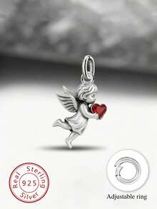 1件简约独特925纯银复古爱心拥抱天使吊坠，精致饰品，男女皆宜 - 款式10 - 查看 2