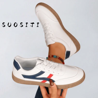 New Women Flat Leather Non-Slip Comfortable Lightweight Sports Casual Sneakers