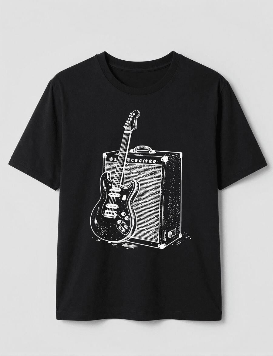 Men's T-Shirt Fender Guitar Graphic Tee Vintage Music Print Rock Music Casual Wear - 180g Heavyweight Cotton Regular Fit Breathable Short Sleeve Crew Neck Casual & Workout Shirt For Summer - Black - View 1