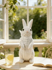 Escultura decorativa de escritorio con conejo adorable, material de vid, decoración de Pascua para el hogar, jardín y habitación de niños - B - Ver 5