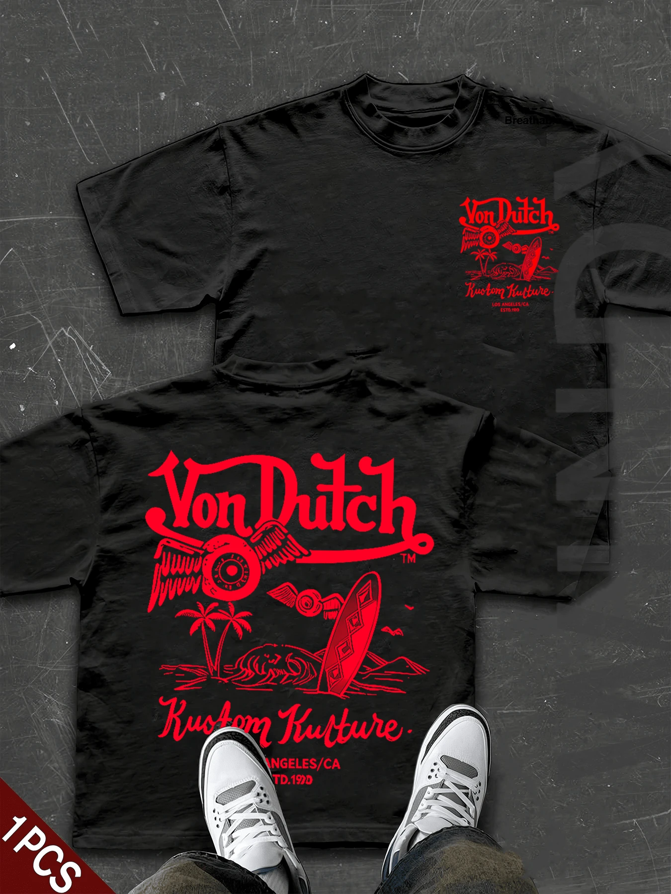 Double Side 180 Pure Cotton Vonn Dutch T Shirt Men's Casual Short-Sleeved T-Shirt, Combining Automotive And Motorcycle Art With Modern Design, Featuring Iconic Patterns – The Perfect Christmas Gift For Motorcycle Enthusiasts. - màu đen - Xem 1