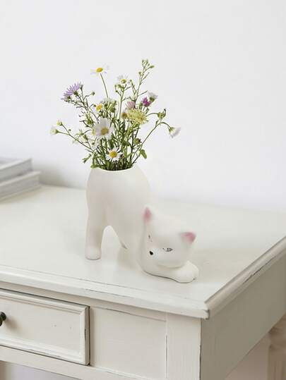 1个创意猫咪多肉植物花盆，可爱树脂摆件，办公室客厅绿色植物装饰，仙人掌植物容器，梳妆欧家居装饰艺术树脂装饰品