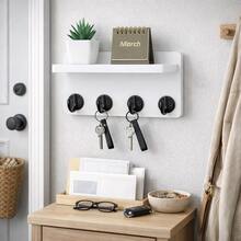 Organizador de llaves de madera decorativo con 4 ganchos dobles para montaje en pared, con estante de almacenamiento para entrada, decoración del hogar, cartas, paquetes, estilo vintage rústico, soporte para llaveros montado - 4 ganchos - Ver 8