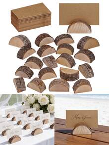 5/10 Sets Natural Wooden Tables And Stools - Rustic Style Wedding Table Decor, Semi-Circle Table Number And Message Card Holders, Elegant Wedding, Party And Banquet Table Decorations, Sturdy Wooden Frames, Party Table Accessories Including Kraft Paper, Ideal For Wedding Season, Birthday Party, Wedding, Events And Celebrations - Wooden Ornaments - View 5