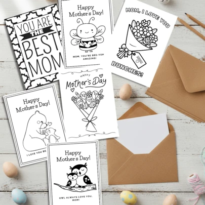 6pcs DIY Mother's Day Coloring Greeting Cards - 6 Pack Artistic Doodle Cards For Markers, Crayons & Watercolor Pens, Handmade Personalized Gift With Envelopes
