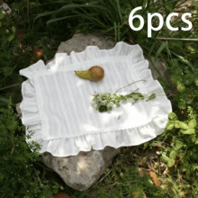 1pc/2pcs/6pcs French Ins Style Ruffled White Textured Striped Double Ruffle Fabric Placemat, Tea Table Mat, High-Quality Photo Prop Decor Background - Multicolor - View 11