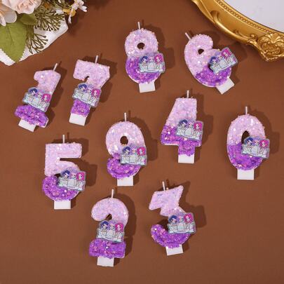 Hasbro 1pc K-Pop Sparkling Number Decoration Stick (0-9), 3D Pink Glittering Cake Topper, Suitable For Themed Party Decor For Fans