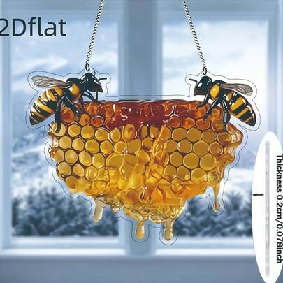 2D Acrylic Boho Style Country Bee Sunshine Catcher, Featuring Honeycomb And Bee Design, Ideal For Home, Living Room, Bedroom Or Office Decor, Great Birthday Or Holiday Gift