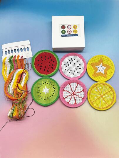 DIY Cross Stitch Coaster Kit For Beginners, 6 Different Fruit/Mushroom Pattern Designs, Heat Resistant & Anti-Slip, Home Decor & Tabletop Protection - Creative Holiday Gift
