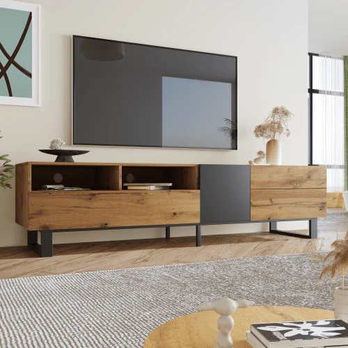 Modern TV Stand In Color, Grained Wood Finish, 180 Cm