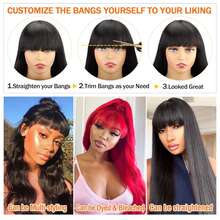 150% Density Body Wave Glueless Wig With Bangs No Lace Brazilian Virgin Human Hair Machine Made Wig With Rose Net Cap Wig For Women Easy Wear To Go - Natural Black - View 3
