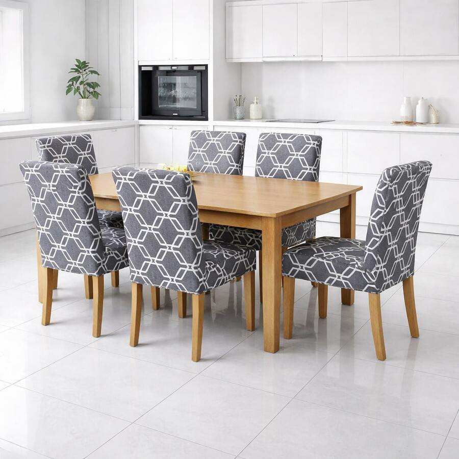 6-Seater Chair Cover Kit For Kitchen Dining Room Printed Gel Mesh Offer - Grey - View 1