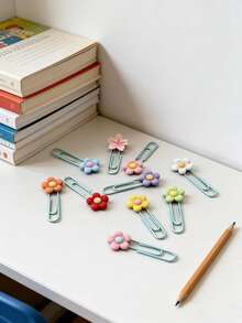 30件/27件/10件/9件/8件/6件/5件/3件/1件花朵PVC+金属回形针书签，可爱办公文具别针，多种颜色可选 - 彩色 - 查看 2