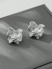 1 Đôi bông tai hình học bất đối xứng tối giản thời trang dành cho nữ - Bạc - Xem 6