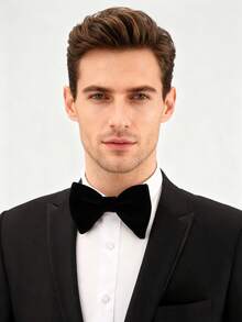 Men's Velvet Pre-Tied Adjustable Bow Tie, Extra Large Formal Solid Color Tuxedo Bowtie - Black - View 5