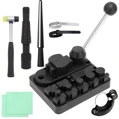Kit d'outils de pliage de bague de bijoux - Pour la fabrication de bagues DIY, comprend une pince de pliage/un petit marteau en acier/un expanseur de bague simple/un outil de calibrage de bague, cintrage de fil métallique - Avec un moule réglable, un redimensionneur de bague compact, convient aux débutants en artisanat