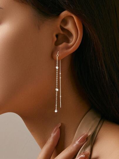 2 pares de pendientes minimalistas con borlas largas, pendientes colgantes de cadena delicada de oro/plata con incrustaciones de circonita