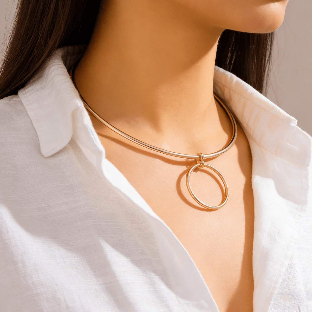 1件经典简约几何圆形开口颈链，优雅个性男女通用项圈项链，时尚叠戴项链，简约奢华首饰，适合夏季海滩度假 - 幾何 - 查看 1