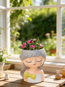 逼真的人头造型多肉植物盆栽，可爱树脂仙人掌花盆，创意装饰，男女皆宜，非常适合办公室和花园装饰。 - B - 查看 14