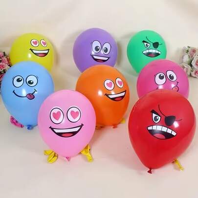 20pcs 12-Inch Colorful Mood Latex Balloons Set - Cute & Diverse Expressions, High Quality, Suitable For Birthday Celebrations, Weddings And Holiday Decorations, Random Styles