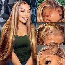 Highlight Bone Straight Honey Blonde Ombre 30 36 Inch 250 Density 13x6 Lace Front Brazilian HD 13x4 Pre Plucked Wig 4/27 Colored Glueless Human Hair Lace Frontal Wigs - SP4/27 - 查看 6
