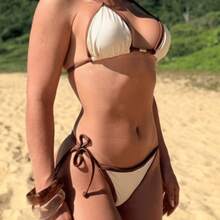 Amelia Shine Women's Bikini Top, Triangle Style, Sexy Summer Comfortable Beachwear - Màu be - Xem 2