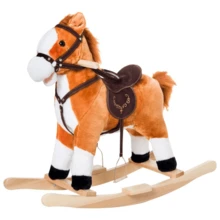 Children's Plush Rocking Horse, Wagging Tail, Brown, Interactive Fun For Young Children - Brown - View 8