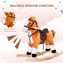 Children's Plush Rocking Horse, Wagging Tail, Brown, Interactive Fun For Young Children - Brown - View 4